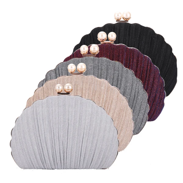 Chic / Beautiful Silver Ruffle Clutch Bags 2020 Metal Pearl