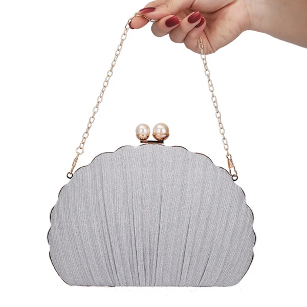 Chic / Beautiful Silver Ruffle Clutch Bags 2020 Metal Pearl