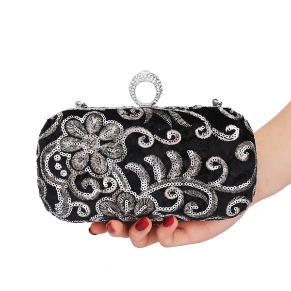 Kinesisk Stil Fyrkantiga Kuvertväska 2020 Metall Rhinestone Paljetter Broderade