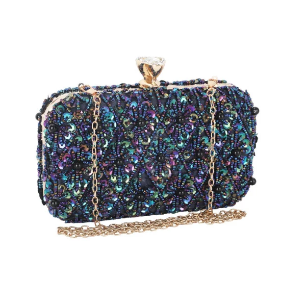 Sparkly Navy Blue Sequins Beading Square Clutch Bags 2020 Metal Rhinestone