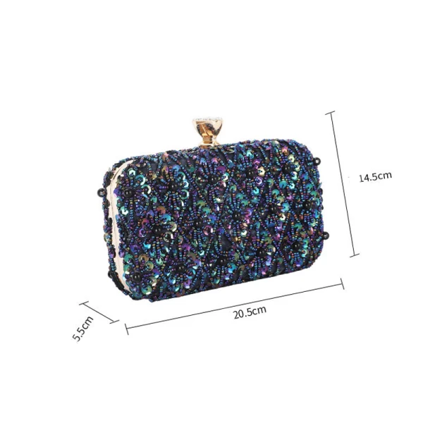 Sparkly Navy Blue Sequins Beading Square Clutch Bags 2020 Metal Rhinestone