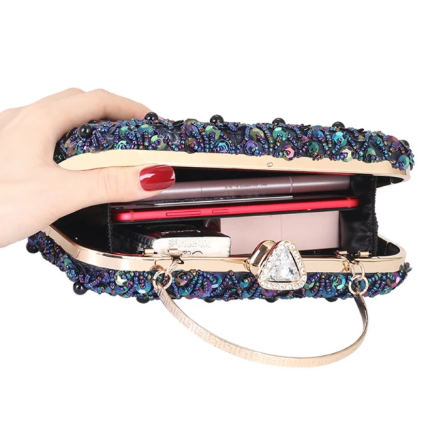 Sparkly Navy Blue Sequins Beading Square Clutch Bags 2020 Metal Rhinestone