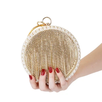 Mode Guld Pärla Rhinestone Runda Kuvertväska 2020