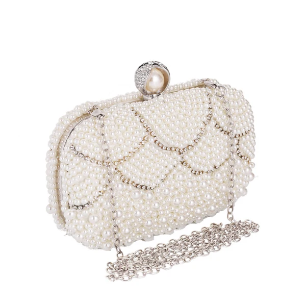 Elegant Ivory Pearl Rhinestone Square Clutch Bags 2020