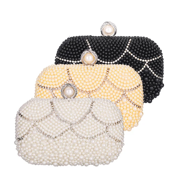Elegant Ivory Pearl Rhinestone Square Clutch Bags 2020