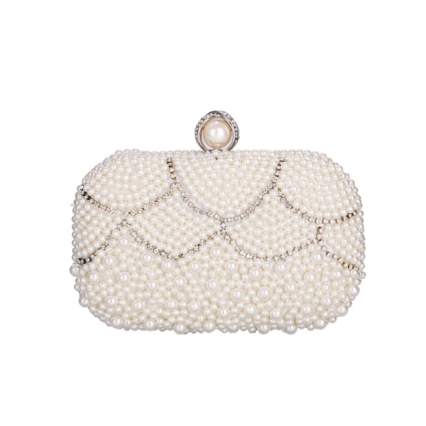 Elegant Ivory Pearl Rhinestone Square Clutch Bags 2020