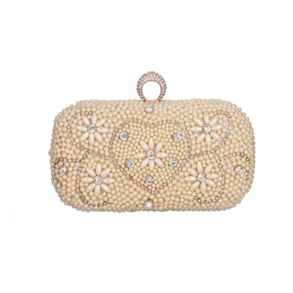 Chic / Beautiful Ivory Square Wedding Clutch Bags 2020 Metal Rhinestone Pearl