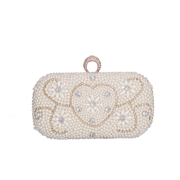 Chic / Beautiful Ivory Square Wedding Clutch Bags 2020 Metal Rhinestone Pearl