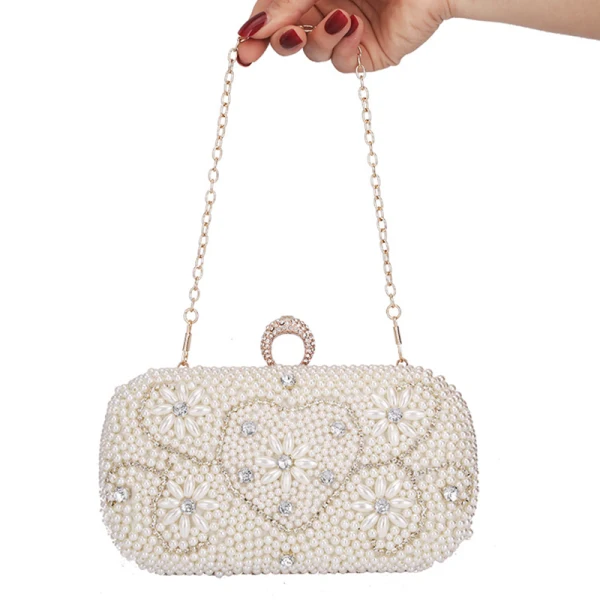 Chic / Beautiful Ivory Square Wedding Clutch Bags 2020 Metal Rhinestone Pearl