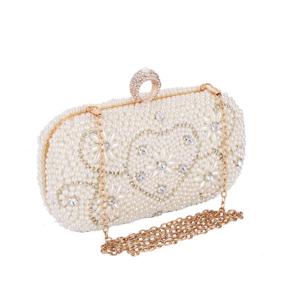 Chic / Beautiful Ivory Square Wedding Clutch Bags 2020 Metal Rhinestone Pearl