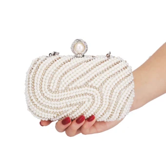 Chic Beautiful Ivory Pearl Rhinestone Square Clutch Bags 2020