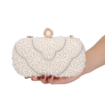 Elegant Ivory Square Wedding Clutch Bags 2020 Metal Rhinestone Pearl