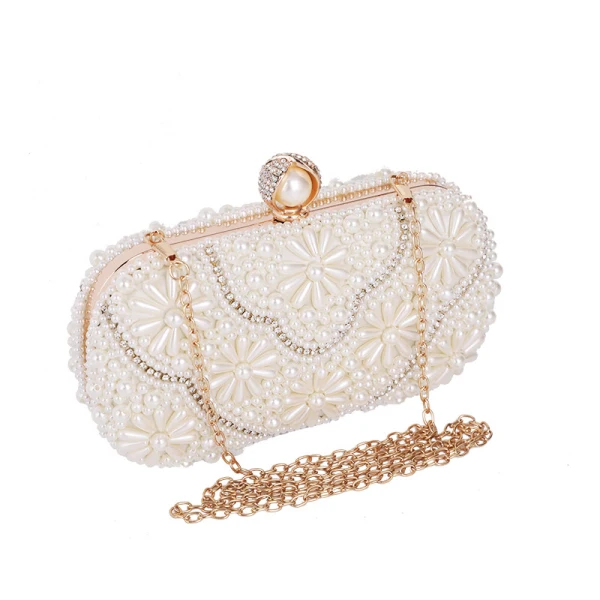 Elegant Ivory Square Wedding Clutch Bags 2020 Metal Rhinestone Pearl