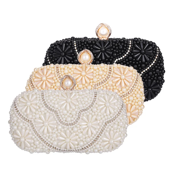 Elegant Ivory Square Wedding Clutch Bags 2020 Metal Rhinestone Pearl