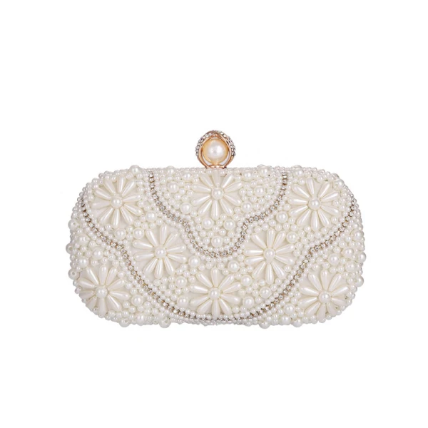 Elegant Ivory Square Wedding Clutch Bags 2020 Metal Rhinestone Pearl