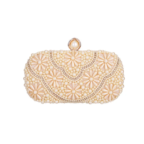 Elegant Ivory Square Wedding Clutch Bags 2020 Metal Rhinestone Pearl