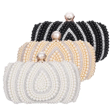 Eleganckie Kwadratowe Ślub Kopertówki 2020 Metal Rhinestone Perła