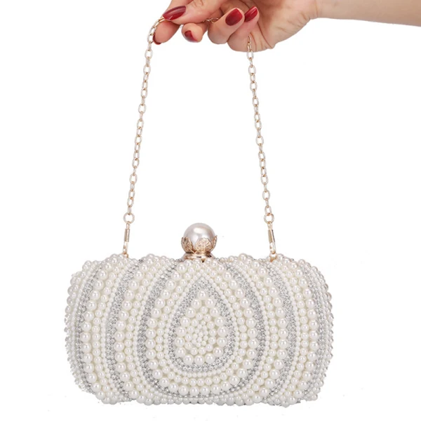 Elegant Square Wedding Clutch Bags 2020 Metal Rhinestone Pearl
