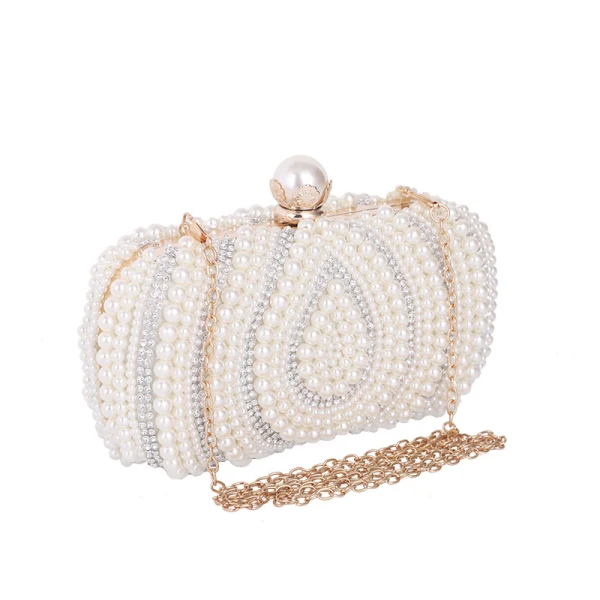 Elegant Square Wedding Clutch Bags 2020 Metal Rhinestone Pearl