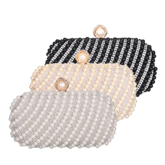 Chic Beautiful Square Clutch Bags 2020 Metal Pearl Rhinestone
