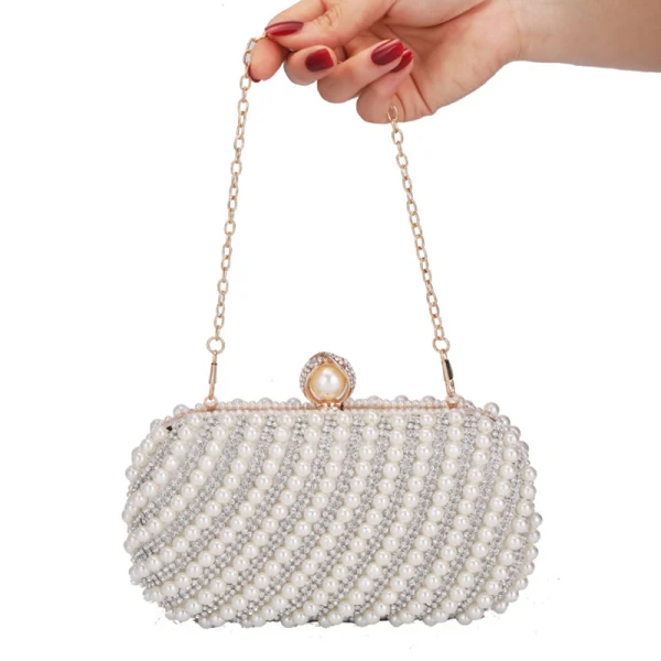 Chic / Beautiful Square Clutch Bags 2020 Metal Pearl Rhinestone