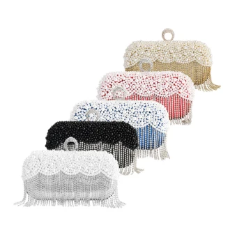 Fashion Patent Leather Square Clutch Bags 2020 Metal Rhinestone Tassel Pearl