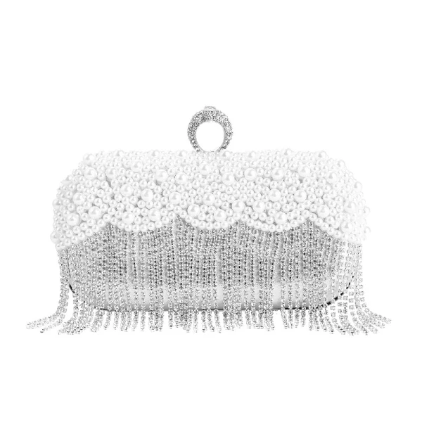 Mode Cuir Verni Carrés Pochette 2020 Métal Faux Diamant Gland Perle