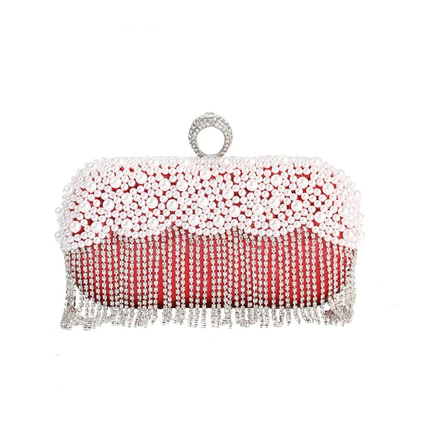 Mode Cuir Verni Carrés Pochette 2020 Métal Faux Diamant Gland Perle