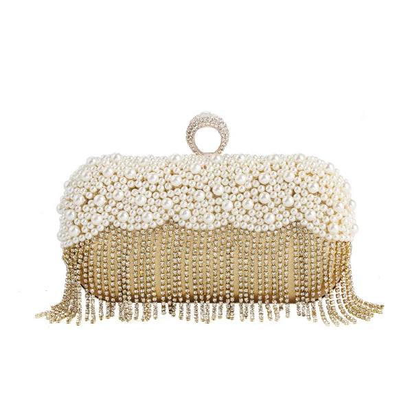 Mode Cuir Verni Carrés Pochette 2020 Métal Faux Diamant Gland Perle
