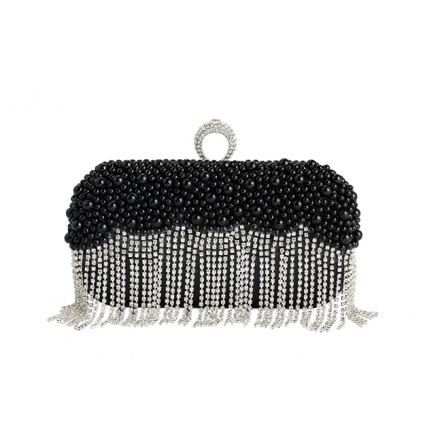 Mode Cuir Verni Carrés Pochette 2020 Métal Faux Diamant Gland Perle