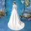 Affordable Ivory Satin Bridal Wedding Dresses 2020 A-Line / Princess Scoop Neck Sleeveless Pierced Appliques Lace Sweep Train Ruffle