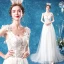 Illusion Affordable White Beach Pierced Wedding Dresses 2020 A-Line / Princess Shoulders Sleeveless Backless Appliques Flower Beading Sweep Train