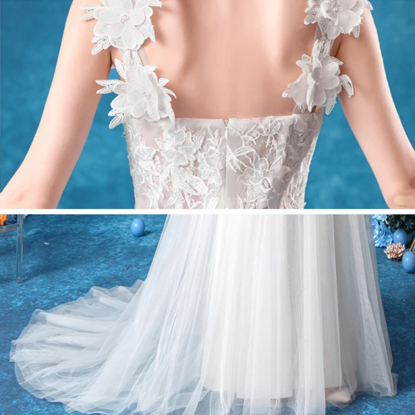 Illusion Affordable White Beach Pierced Wedding Dresses 2020 A-Line / Princess Shoulders Sleeveless Backless Appliques Flower Beading Sweep Train