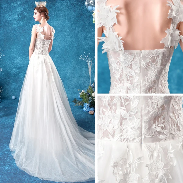 Illusion Affordable White Beach Pierced Wedding Dresses 2020 A-Line / Princess Shoulders Sleeveless Backless Appliques Flower Beading Sweep Train