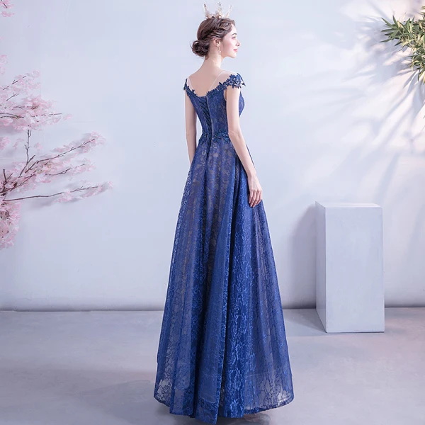 Chic / Beautiful Royal Blue Lace Evening Dresses 2020 A-Line / Princess See-through Scoop Neck Sleeveless Backless Appliques Lace Floor-Length / Long Ruffle Beading Formal Dresses