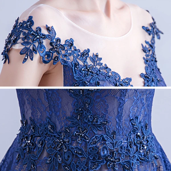 Chic / Beautiful Royal Blue Lace Evening Dresses 2020 A-Line / Princess See-through Scoop Neck Sleeveless Backless Appliques Lace Floor-Length / Long Ruffle Beading Formal Dresses