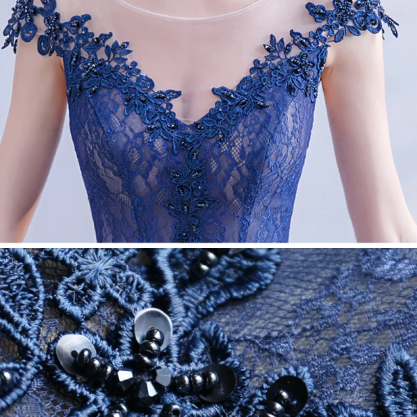 Chic / Beautiful Royal Blue Lace Evening Dresses 2020 A-Line / Princess See-through Scoop Neck Sleeveless Backless Appliques Lace Floor-Length / Long Ruffle Beading Formal Dresses