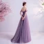 Eleganckie Winogrono Sukienki Wieczorowe 2020 Princessa Przy Ramieniu Kótkie Rękawy Aplikacje Z Koronki Frezowanie Trenem Sweep Wzburzyć Bez Pleców Sukienki Wizytowe