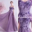Eleganckie Winogrono Sukienki Wieczorowe 2020 Princessa Przy Ramieniu Kótkie Rękawy Aplikacje Z Koronki Frezowanie Trenem Sweep Wzburzyć Bez Pleców Sukienki Wizytowe