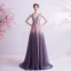 Chic / Beautiful Pearl Pink Gradient-Color Purple Evening Dresses  2020 A-Line / Princess V-Neck Sleeveless Appliques Lace Beading Sweep Train Ruffle Backless