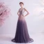 Chic / Beautiful Pearl Pink Gradient-Color Purple Evening Dresses  2020 A-Line / Princess V-Neck Sleeveless Appliques Lace Beading Sweep Train Ruffle Backless