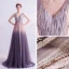 Chic / Beautiful Pearl Pink Gradient-Color Purple Evening Dresses  2020 A-Line / Princess V-Neck Sleeveless Appliques Lace Beading Sweep Train Ruffle Backless