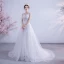 Illusion Affordable White Bridal Wedding Dresses 2020 A-Line / Princess V-Neck Sleeveless Backless Appliques Lace Court Train Ruffle