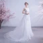 Illusion Affordable White Bridal Wedding Dresses 2020 A-Line / Princess V-Neck Sleeveless Backless Appliques Lace Court Train Ruffle
