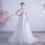 Illusion Affordable White Bridal Wedding Dresses 2020 A-Line / Princess V-Neck Sleeveless Backless Appliques Lace Court Train Ruffle