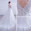 Illusion Affordable White Bridal Wedding Dresses 2020 A-Line / Princess V-Neck Sleeveless Backless Appliques Lace Court Train Ruffle