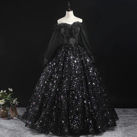 open lace back dress Wedtrend Women Sparkly Black Prom Dress A Line Long Corset Tiered Tulle Party Dress with Slit, Black / US16W