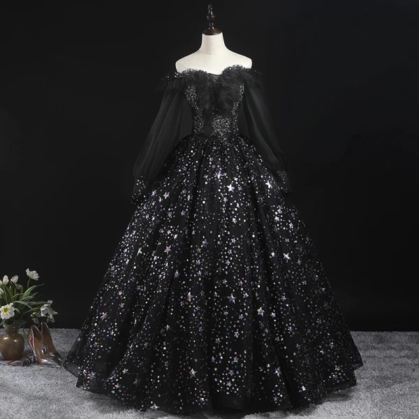 blue and black dress explained Black Tulle A Line Sweetheart Prom Dresses With Split PL420