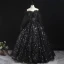 Style Victorien Noire Robe De Bal 2020 Robe Boule De l'épaule Gonflée Manches Longues Étoile Appliques Paillettes Longue Volants Dos Nu Robe De Ceremonie