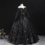 Style Victorien Noire Robe De Bal 2020 Robe Boule De l'épaule Gonflée Manches Longues Étoile Appliques Paillettes Longue Volants Dos Nu Robe De Ceremonie